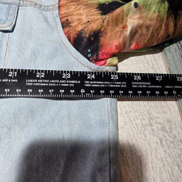 Upcycled Denim Cropped Jacket Thrashed Tie Dye Sleeves Detach Hood 50" Chest - Picture 11 of 13